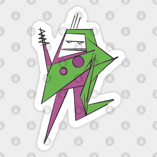 Zap the robot purple and green Sticker by Nigh-designs
